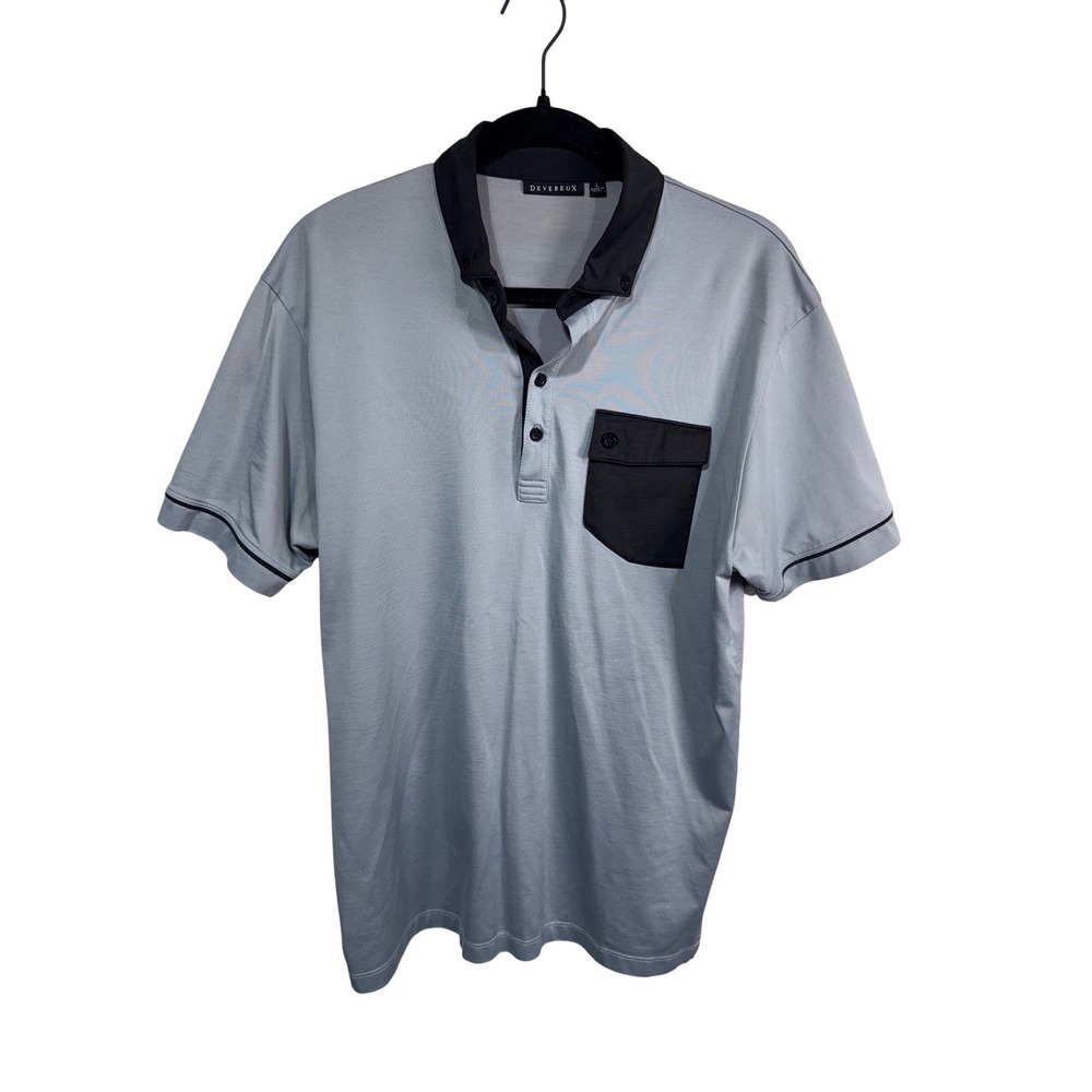 DEVEREUX Mens Light Gray Short‎ Sleeve Collared Polo Shirt Size L Pocket